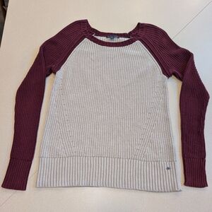 American Eagle Outfitters Burgundy and Cream Sweater